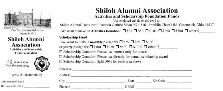 Shiloh Alumni Assocation Donation Form image
